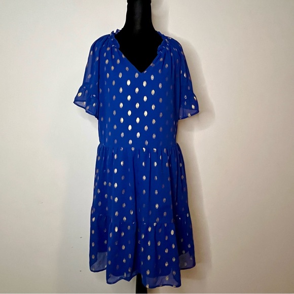 Royal Blue Kirundo Cocktail Dress with Gold Accents. Large - Picture 1 of 6